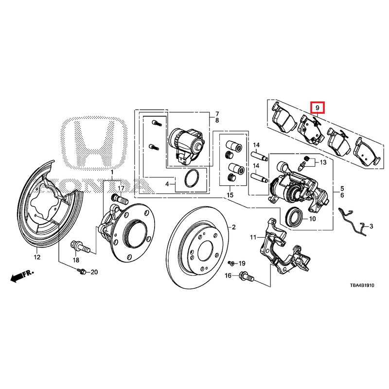 Honda OEM Rear Brake Pad Set | 2017-2021 Honda Civic Si (43022-TBF-A01)