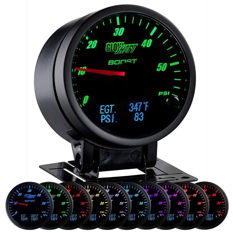 Glowshift 3-in-1 Black Face Boost Gauge w/ Digital EGT & Pressure (GS-3G-03)