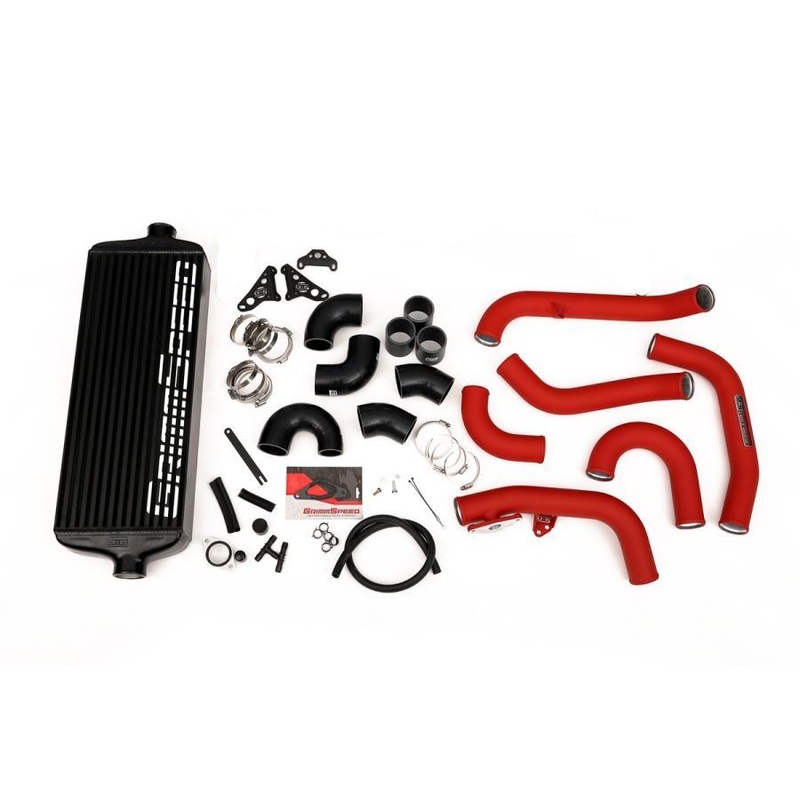 GrimmSpeed Black Front Mount Intercooler Kit w/ Red Piping | 2015-2021 Subaru STI (090258)