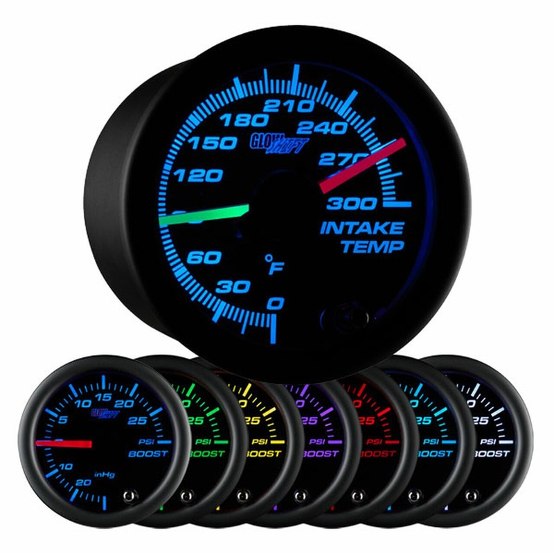 GlowShift Black 7 Color Dual Intake Temperature Gauge (GS-C720)