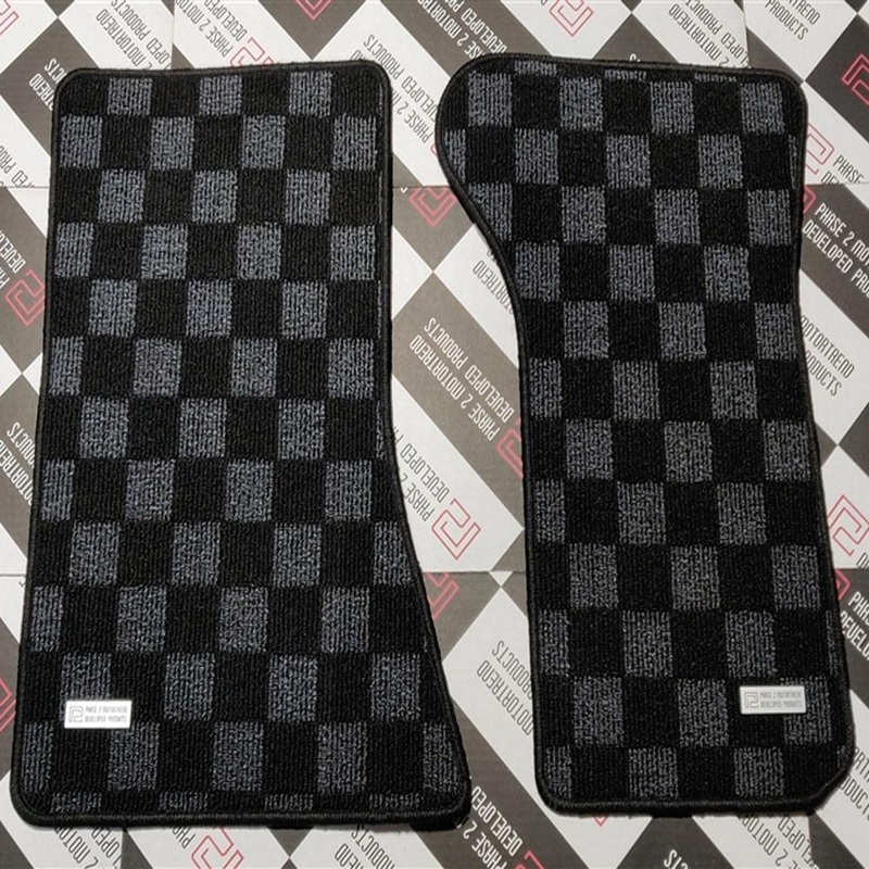 P2M Checkered Race Floor Mats | 1986-1990 Mazda FC3S RX7 (P2-CPTFC3SDG-TP)
