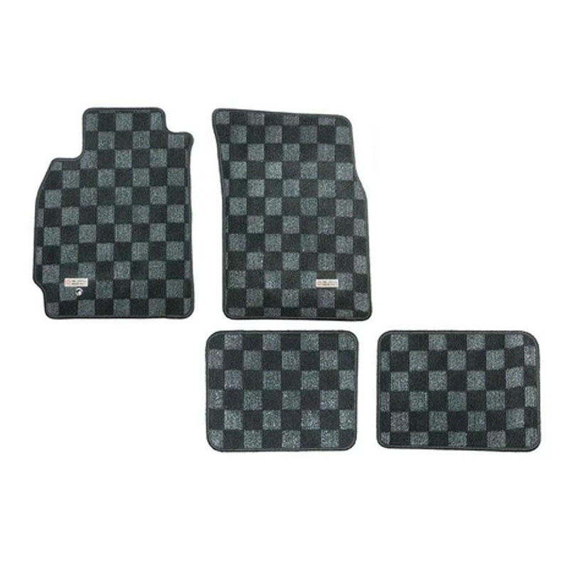 P2M Checkered Race Floor Mats - Front & Rear | 2003-2006 Mitsubishi Evo 8/9 (P2-CPTEVO8DG-TP)
